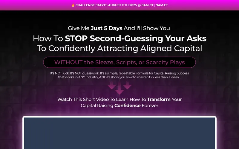 Capital raising challenge page with headline and video